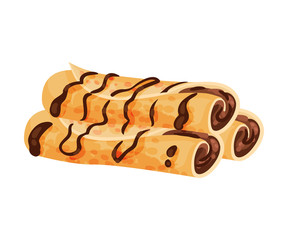 Rolls in the form of rolls with chocolate filling. Vector illustration on white background.