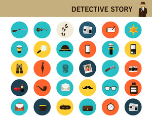 Detective story concept flat icons.