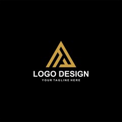 Mountain gold logo design vector.  Adventure triangle abstract logo icon illustration.