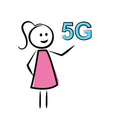 weibliches Strichmännchen mit 5G