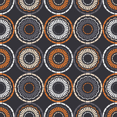 Polka dots seamless pattern. Mosaic of ethnic figures. Patterned texture. Geometric background. Can be used for wallpaper, textile, invitation card, wrapping, web page background. 