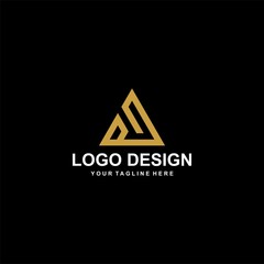 Mountain gold logo design vector.  Adventure triangle abstract logo icon illustration.