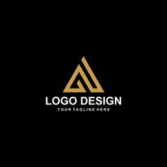 Mountain gold logo design vector.  Adventure triangle abstract logo icon illustration.