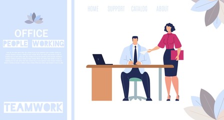 Office People Working Flat Vector Web Banner