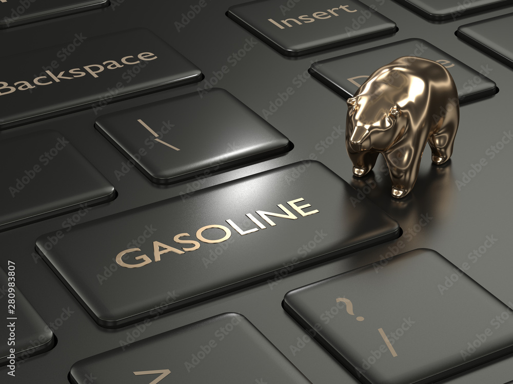 Poster 3d render of keyboard with gasoline button and bear