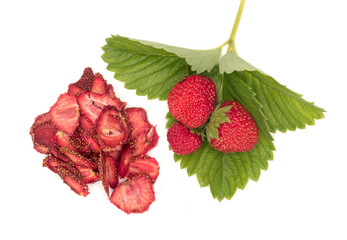 Dehydrated Dry Strawberries Isolated on White Background