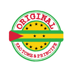 Vector Stamp of Original logo with text Sao Tome and Principe and Tying in the middle with nation Flag.