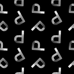 Seamless pattern with letters p on black