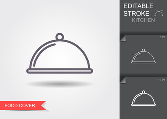 Covered plate, Food dish. Line icon with editable stroke with shadow