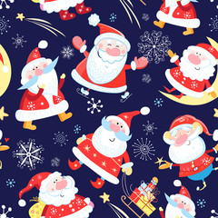 New Year's bright color pattern of funny Santa Clauses