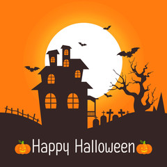 Dark house on full Moon. Happy Halloween