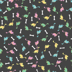cartoons dinosaurs seamless pattern. dark background. vector illustration