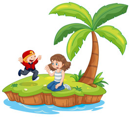 Boy and girl isolated on island