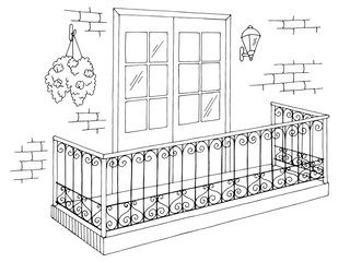 Balcony exterior graphic black white sketch illustration vector