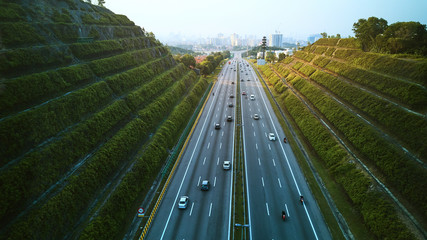 Fototapeta premium Aerial of highway leading into the Kuala Lumpur city ,Malaysia .