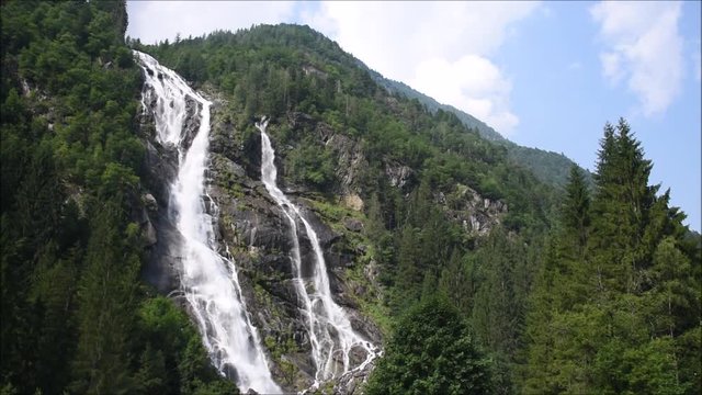 Scenic view of mighty Nardis waterfalls in Brenta Dolomites in Italy
