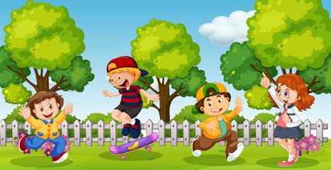 Obraz na płótnie Canvas Kids playing in school compound park