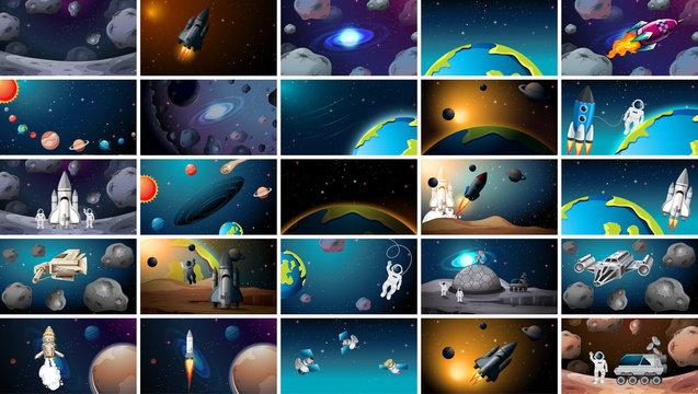 Large set of different space scenes