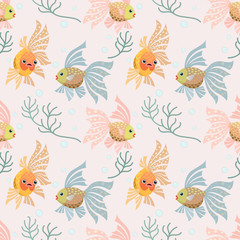 Decorative gold fish seamless pattern.
