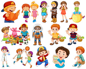 Kids in large group acting our varoous roles