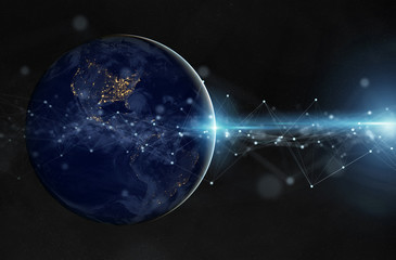 Global datas exchanges and connections system over the globe 3D rendering elements of this image furnished by NASA