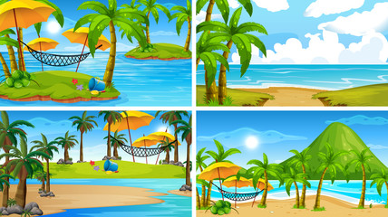 Set of tropical ocean nature scenes with beaches