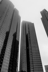 Obraz premium Detail view on top of three Skyscrapers of Hanwha Resort Haeundae. Haeundae-gu, Busan, South Korea. Asia.