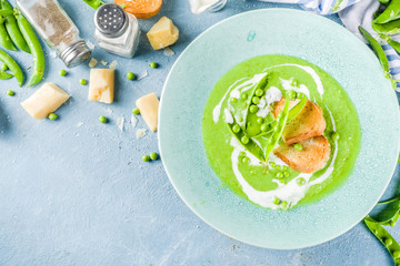 Homemade green pea  cream soup