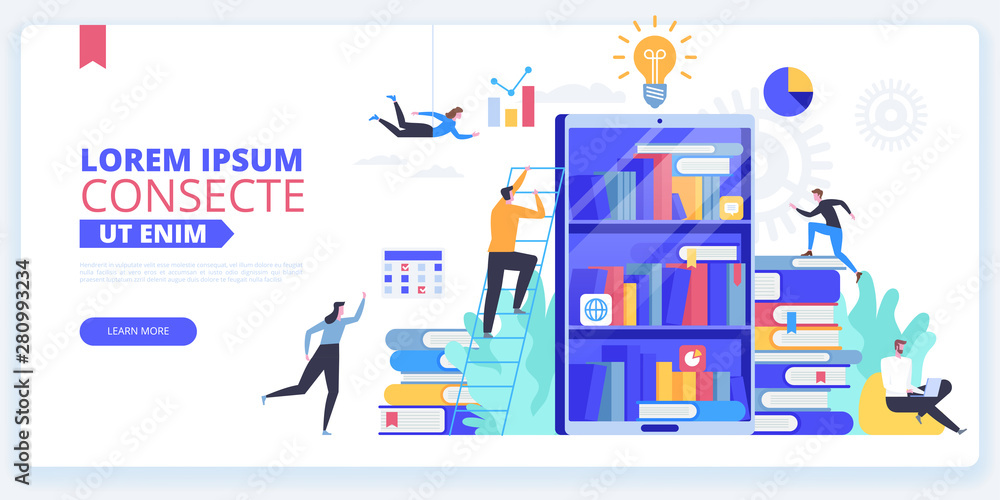 Poster internet library landing page vector template