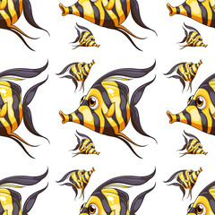 Seamless pattern tile cartoon with fish