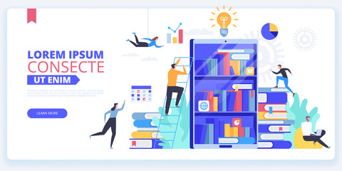 Internet library landing page vector template