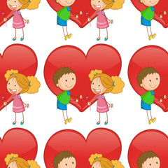 Seamless pattern tile cartoon with kids in love