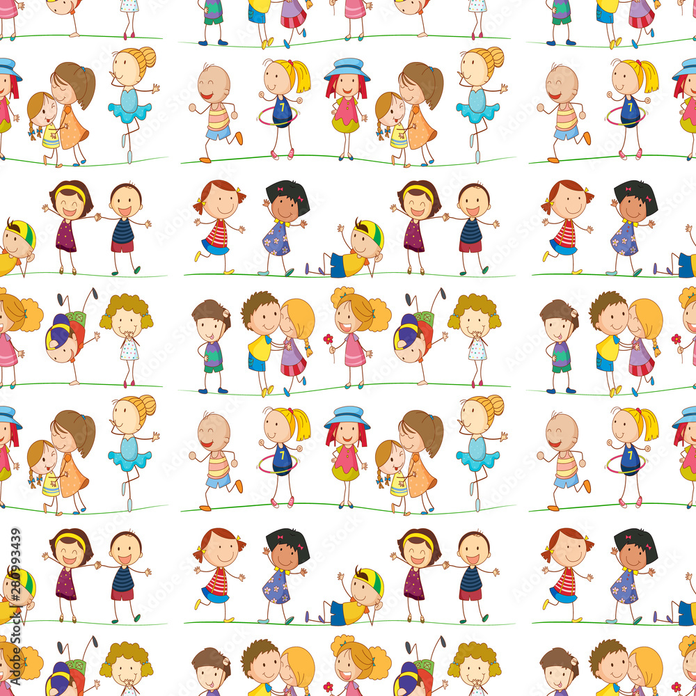 Poster Seamless pattern tile cartoon with doolde kids