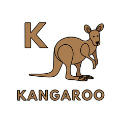 Vector Cute Cartoon Animals Alphabet. Kangaroo Illustration