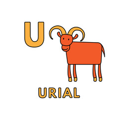 Vector Cute Cartoon Animals Alphabet. Urial Illustration