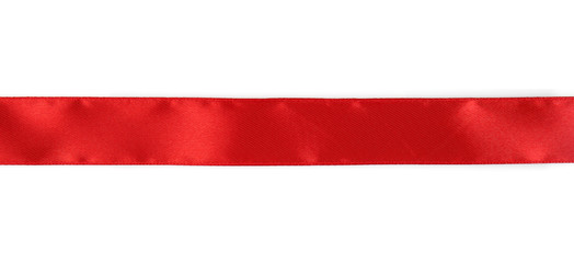 Red satin ribbon on white background