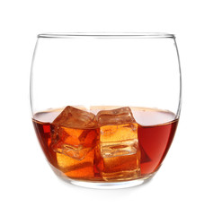 Glass of whiskey on white background