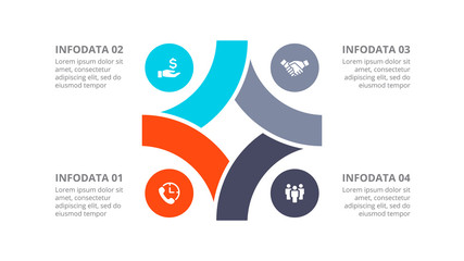 Cyclic diagram infographic with circles. Modern infographic design template with 4 options, steps or parts. Flat vector illustration for business presentation.