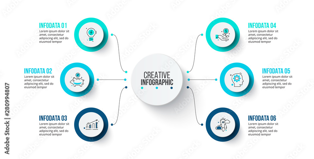 Poster Six circle infographic elements. Business template for presentation. Vector concept with 6 options or steps.