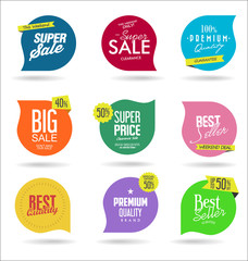 Collection of colorful sale stickers and tags