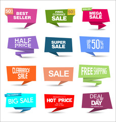 Collection of colorful sale stickers and tags