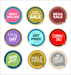 Collection of colorful sale stickers and tags