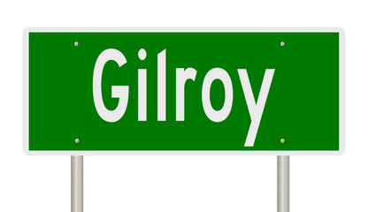 Rendering of a green highway sign for Gilroy California