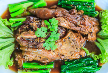 Close-up, thai food: stewed pork leg