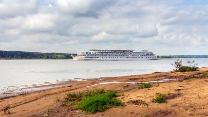 Cruise ship on the Volga River near the town of Uglich in Russia