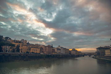 Naklejka premium sunset over river