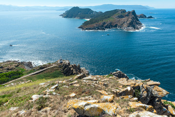 Cies Islands: South Island from Faro Island, National Park Maritime-Terrestrial of the Atlantic Islands, Galicia, Spain