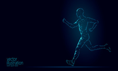 Fototapeta na wymiar Sportsman run exercise fitness healthy lifestyle concept. Low poly man silhouette jogging fit marathon. Muscular body shape workout vector illustration
