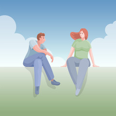 Young man is talking to a young woman