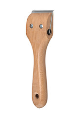Wood scraper or handy scraper isolated on white background. Carpenter tool to remove paint, varnish and smooth wood surfaces. Studio image, close up